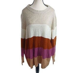 Ava Viv Womens Sweater Colorblock Pullover Crew Neck Cozy Tan Plus Size
